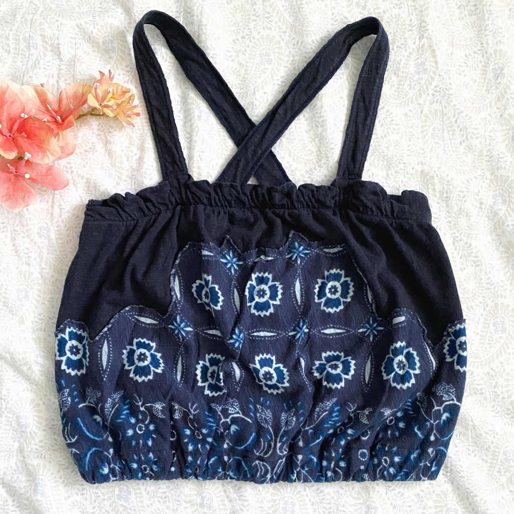 We The Free Boho Linen-Cotton Crop Top, Blue
